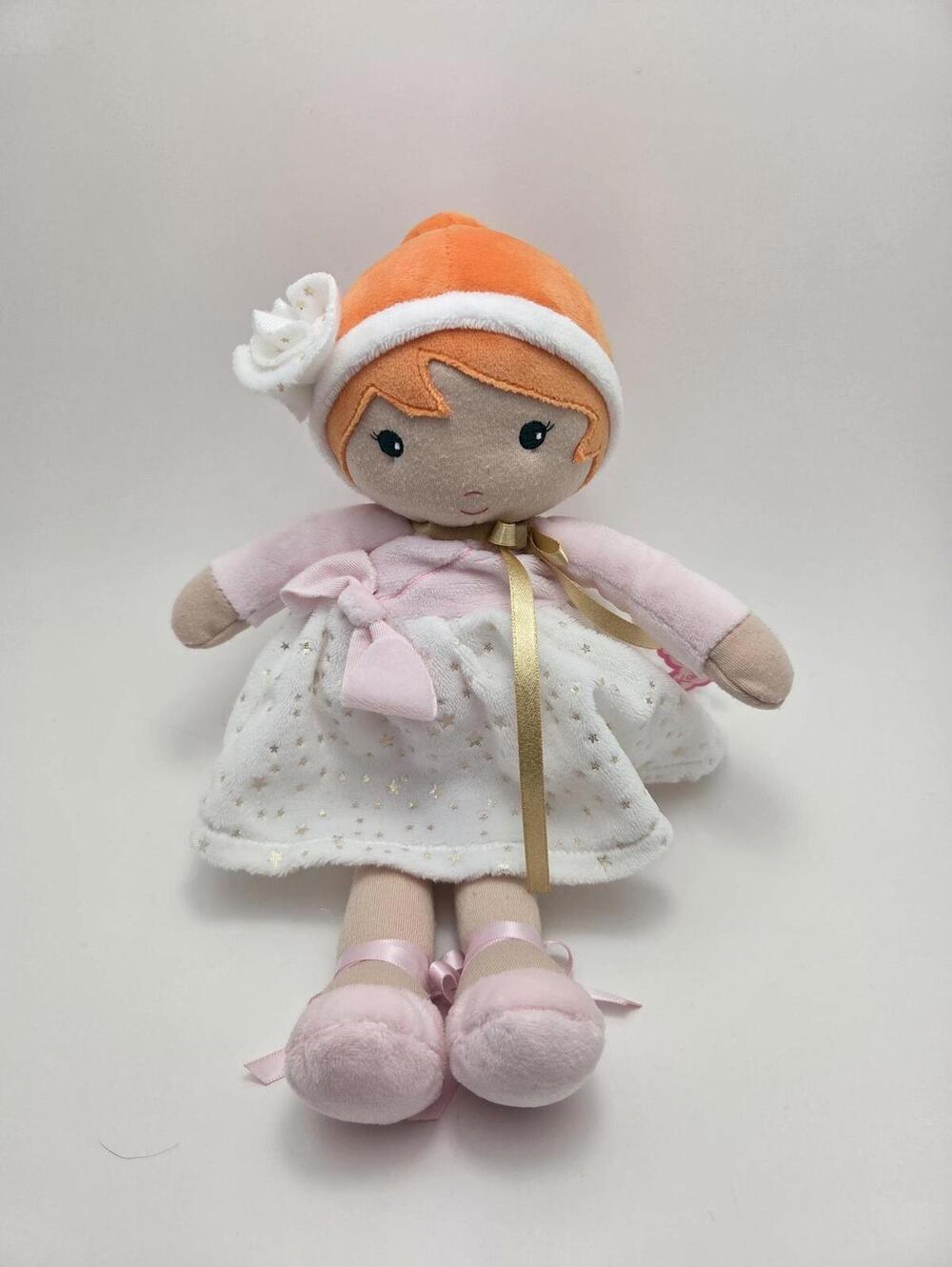 Kaloo My First Doll Plush Orange Hair White Pink Dress Gold Bow (5 inch)